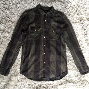 🔥3/$12 Topshop Green Black Plaid Button Shirt S